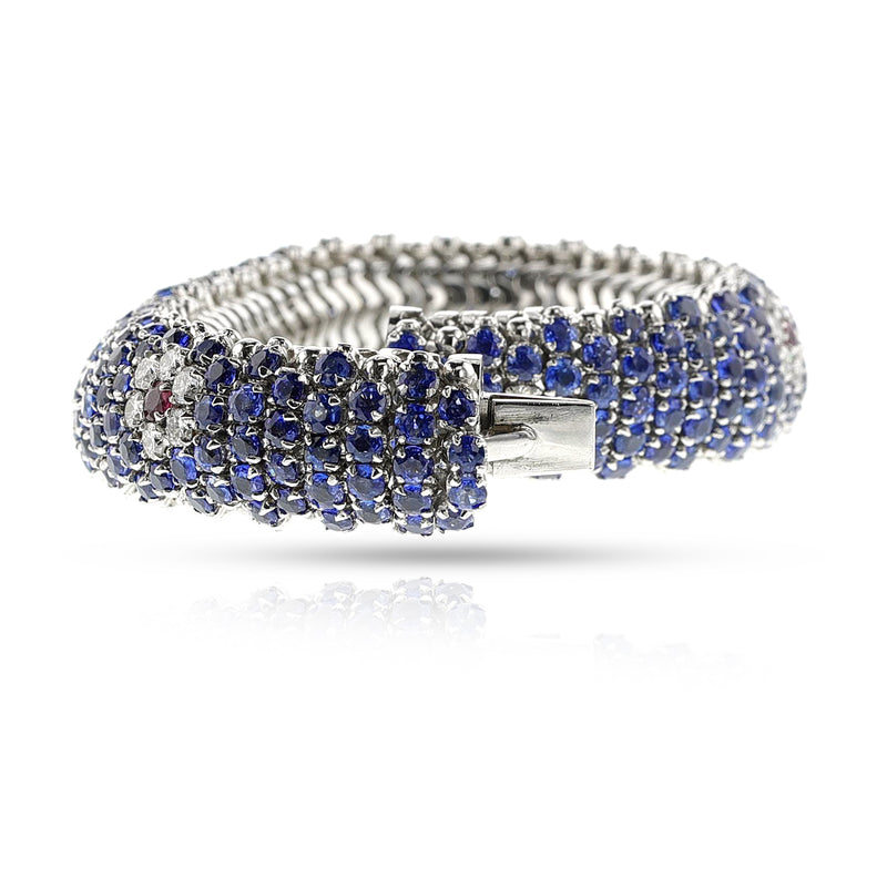 Italian Diamond, Ruby and Sapphire Bombe Bracelet, 18k