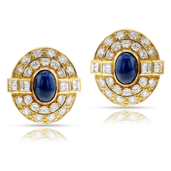 Cartier Paris Sapphire Cabochon and Diamond Earrings, 18k