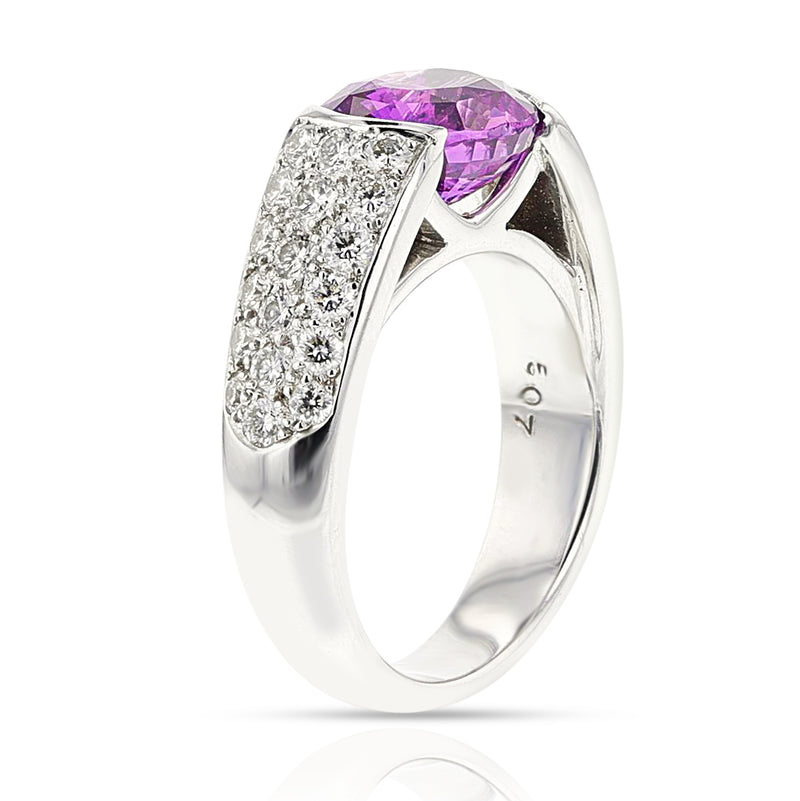 AGL Certified Unheated 3.5 carat Pink Sapphire and Diamond Ring, 18k