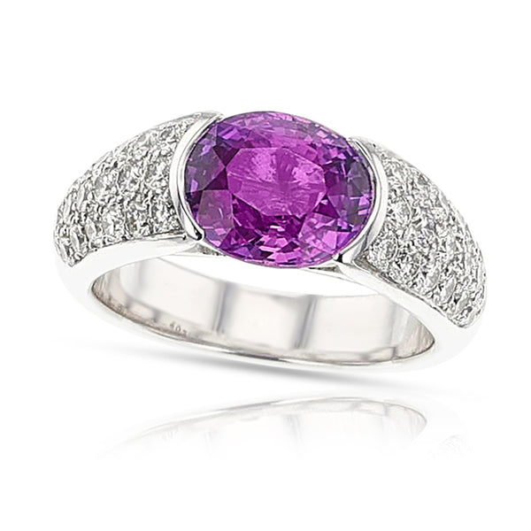 AGL Certified Unheated 3.5 carat Pink Sapphire and Diamond Ring, 18k