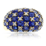 Checker-Board Sapphire and Diamond Ring, 18 Karat Yellow Gold