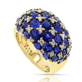 Checker-Board Sapphire and Diamond Ring, 18 Karat Yellow Gold