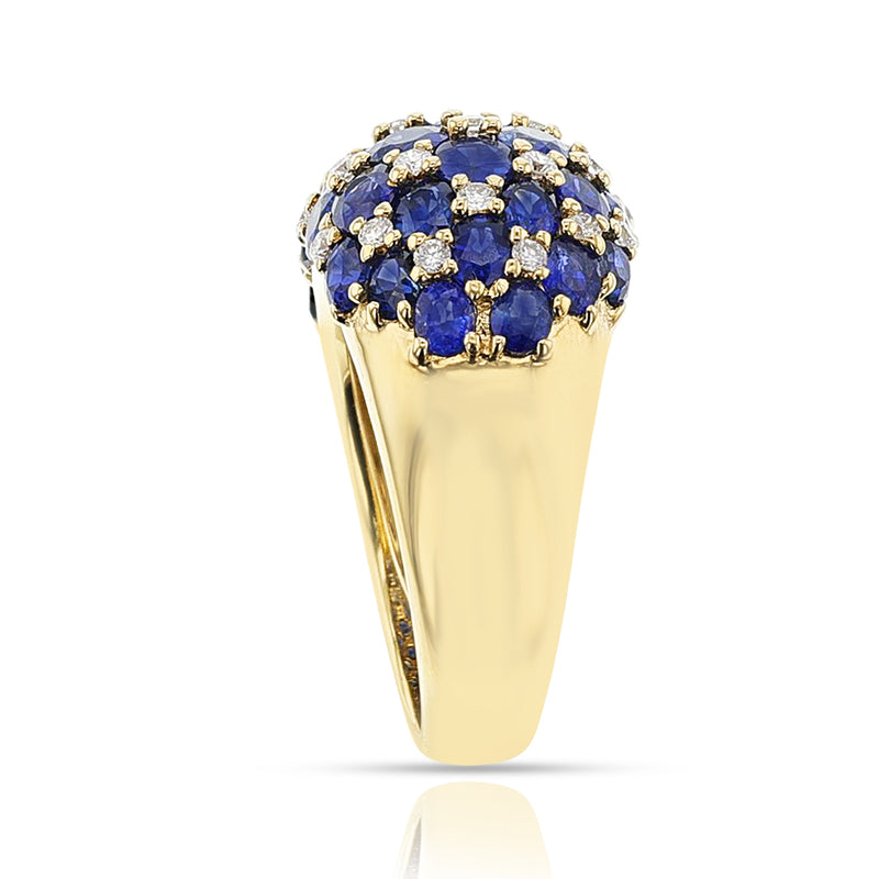 Checker-Board Sapphire and Diamond Ring, 18 Karat Yellow Gold