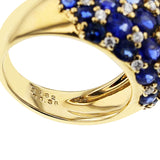 Checker-Board Sapphire and Diamond Ring, 18 Karat Yellow Gold