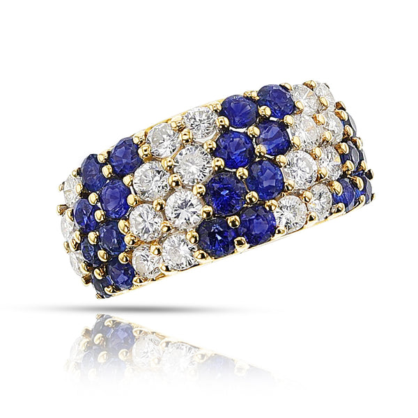 Double Diagonal Sapphire and Diamond Cocktail Ring, 18K Yellow Gold