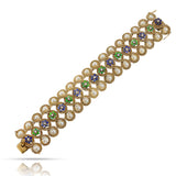 Pearl, Emerald, Diamond and Sapphire, 18k Ropework Design Bracelet