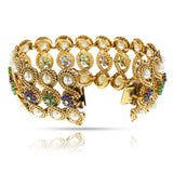 Pearl, Emerald, Diamond and Sapphire, 18k Ropework Design Bracelet