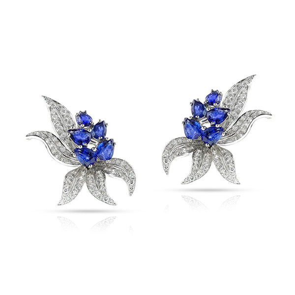 Sapphire and Diamond Half-Flower Earrings, 18k