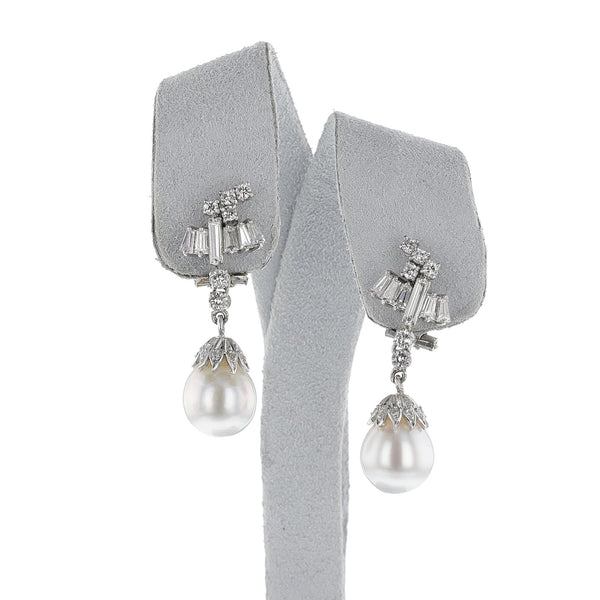 Cultured Pearl and Diamond Dangling Earrings, 18k