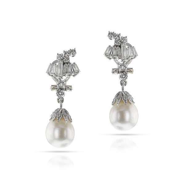 Cultured Pearl and Diamond Dangling Earrings, 18k