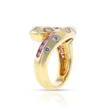 Van Cleef & Arpels Retro Pink Sapphire and Diamond Swirl Ring, 18k