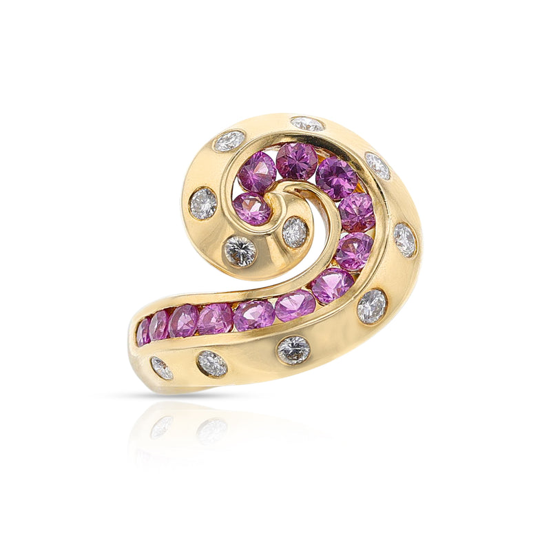 Van Cleef & Arpels Retro Pink Sapphire and Diamond Swirl Ring, 18k