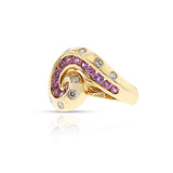 Van Cleef & Arpels Retro Pink Sapphire and Diamond Swirl Ring, 18k