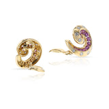 Van Cleef & Arpels Retro Pink Sapphire and Diamond Swirl Earring, 18k