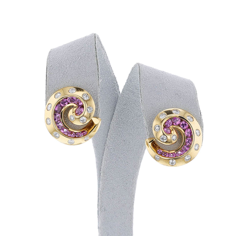 Van Cleef & Arpels Retro Pink Sapphire and Diamond Swirl Earring, 18k