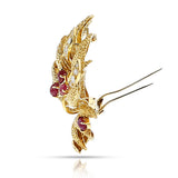 French Van Cleef & Arpels Péry et Fils Textured Gold, Diamond and Ruby Cabochon Brooch, 18k