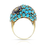 Turquoise, Sapphire and Diamond Bombe Ring, 18k