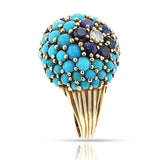 Turquoise, Sapphire and Diamond Bombe Ring, 18k