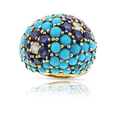 Turquoise, Sapphire and Diamond Bombe Ring, 18k