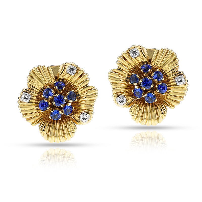 Van Cleef & Arpels Sapphire and Diamond Floral Earrings, 18k