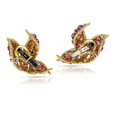 David Webb Ruby Cabochon and Diamond Earrings, 18k