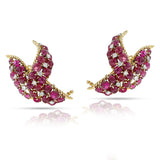 David Webb Ruby Cabochon and Diamond Earrings, 18k