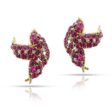 David Webb Ruby Cabochon and Diamond Earrings, 18k