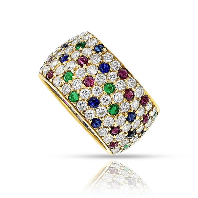 Diamond, Ruby, Emerald, Sapphire Band, 18k