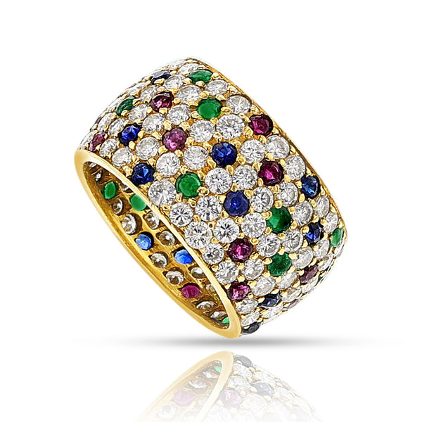 Diamond, Ruby, Emerald, Sapphire Band, 18k