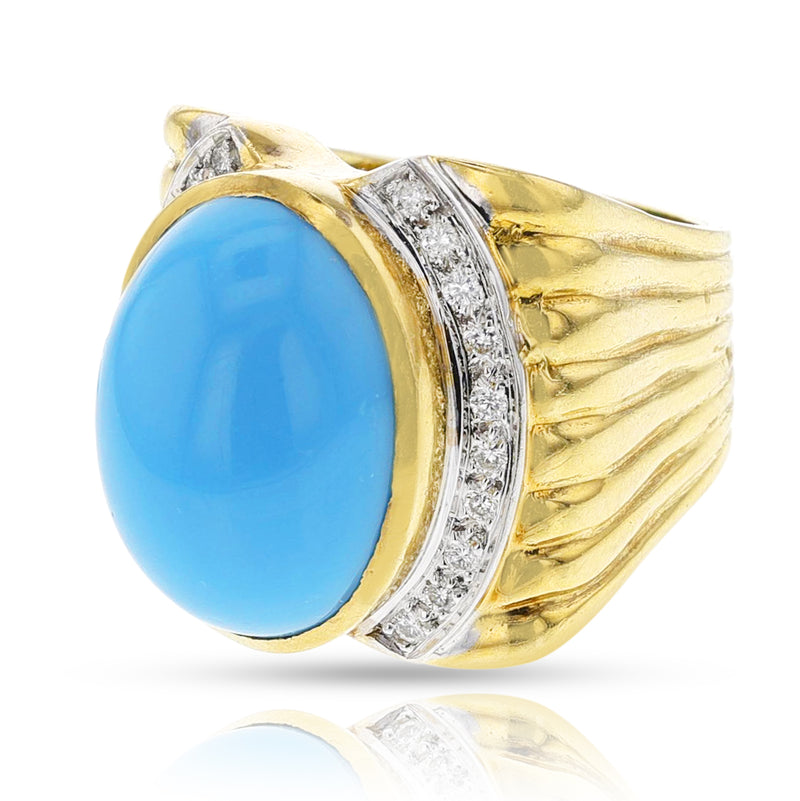 Turquoise Cabochon and Diamond Cocktail Ring, 18k