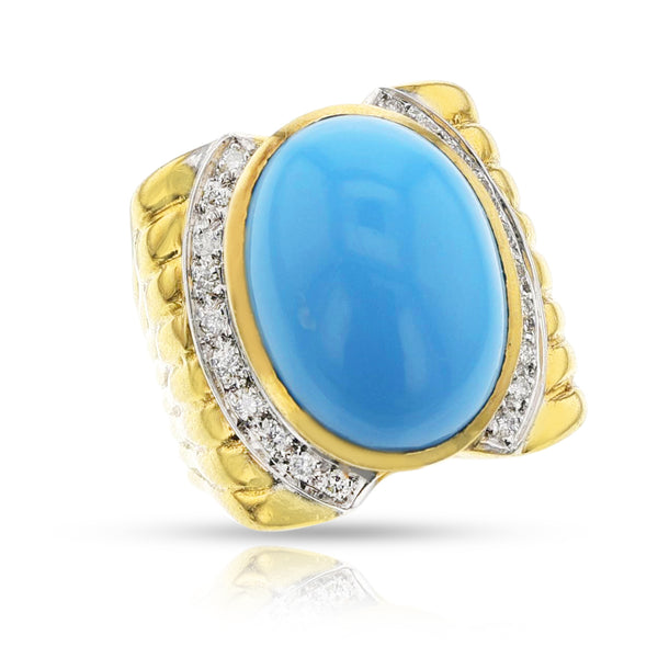 Turquoise Cabochon and Diamond Cocktail Ring, 18k