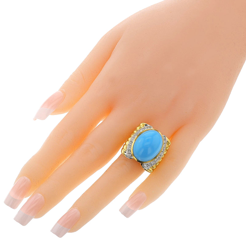 Turquoise Cabochon and Diamond Cocktail Ring, 18k