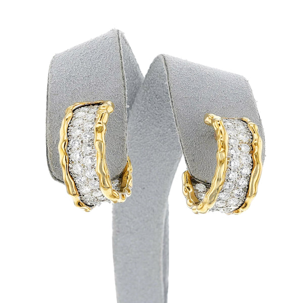 Van Cleef & Arpels Diamond Hoop and Textured Gold Earrings, 18k