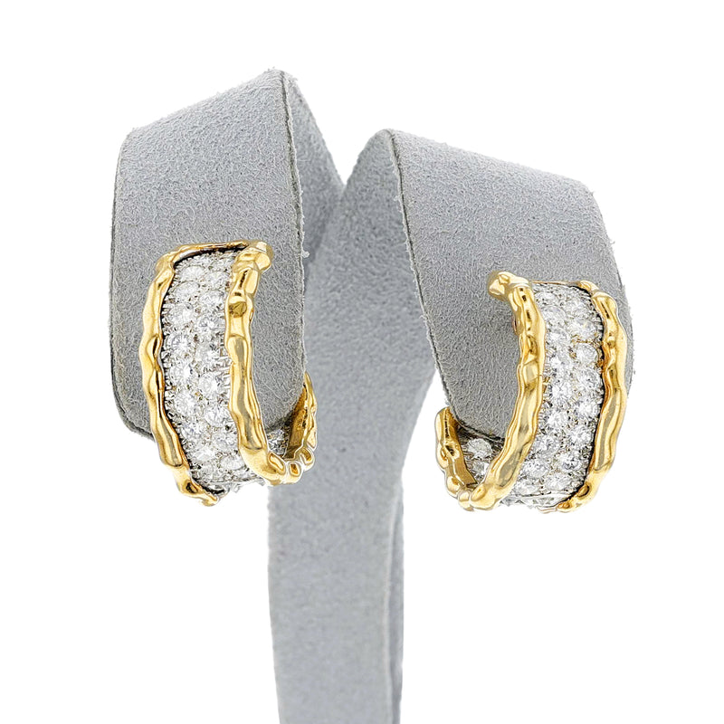 Van Cleef & Arpels Diamond Hoop and Textured Gold Earrings, 18k