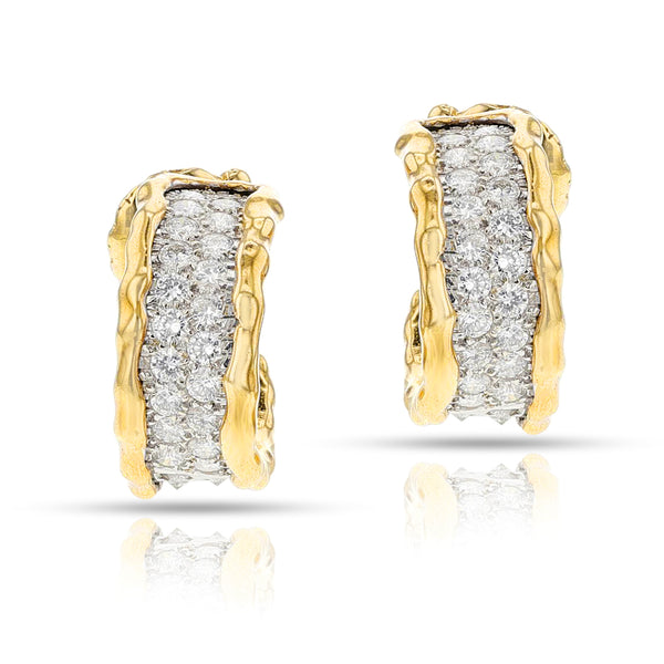 Van Cleef & Arpels Diamond Hoop and Textured Gold Earrings, 18k