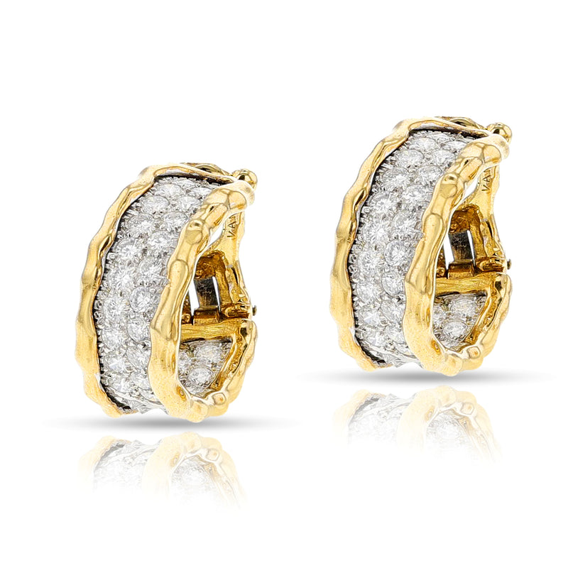 Van Cleef & Arpels Diamond Hoop and Textured Gold Earrings, 18k