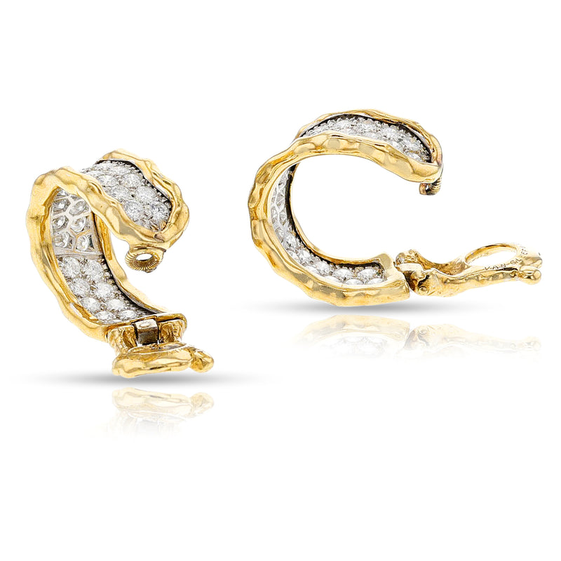 Van Cleef & Arpels Diamond Hoop and Textured Gold Earrings, 18k