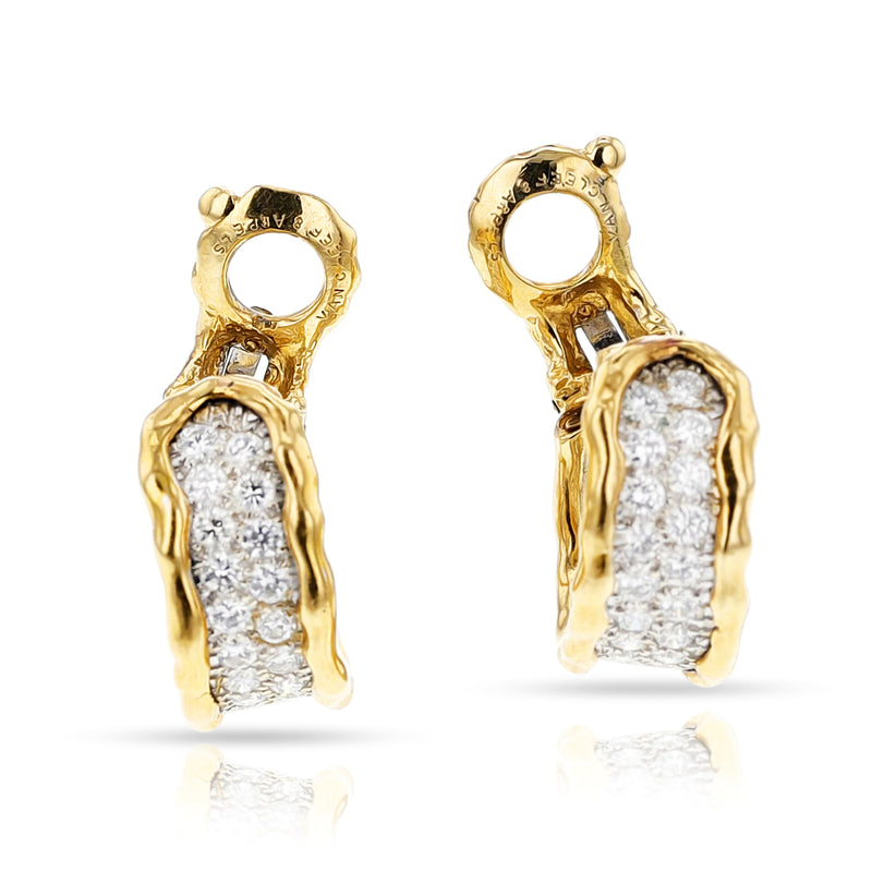 Van Cleef & Arpels Diamond Hoop and Textured Gold Earrings, 18k