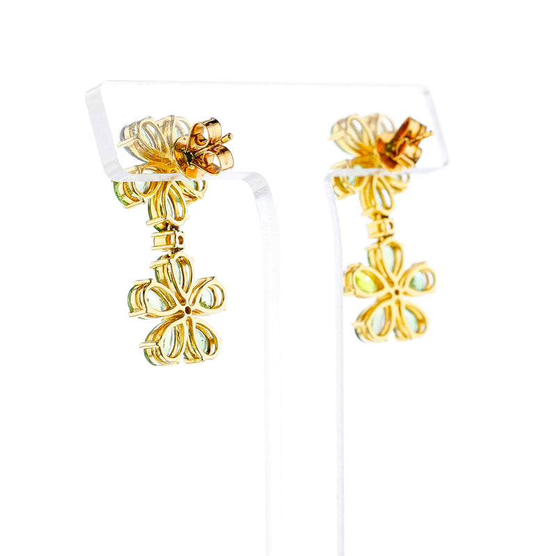 Double Green Sapphire and Diamond Floral Earrings, 18k