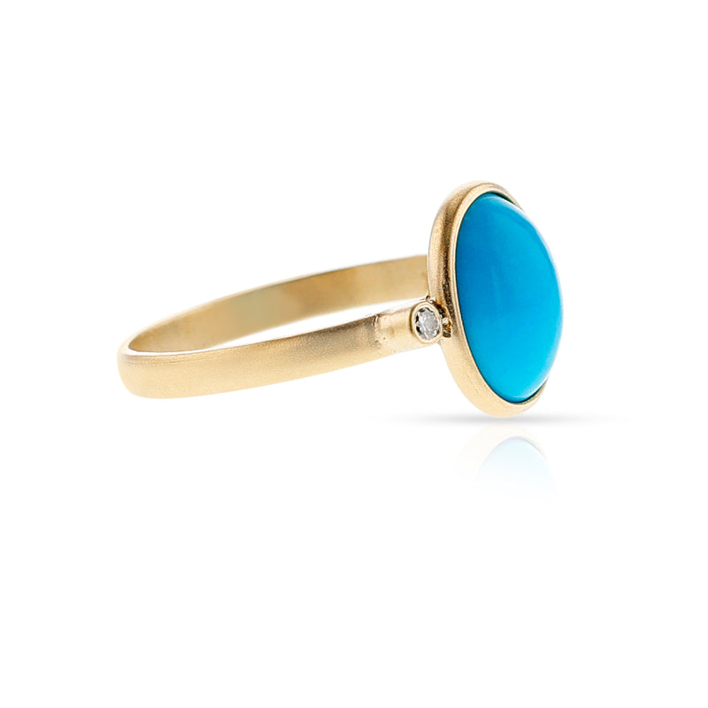 Turquoise Cabochon Matte Finish Ring, 14k