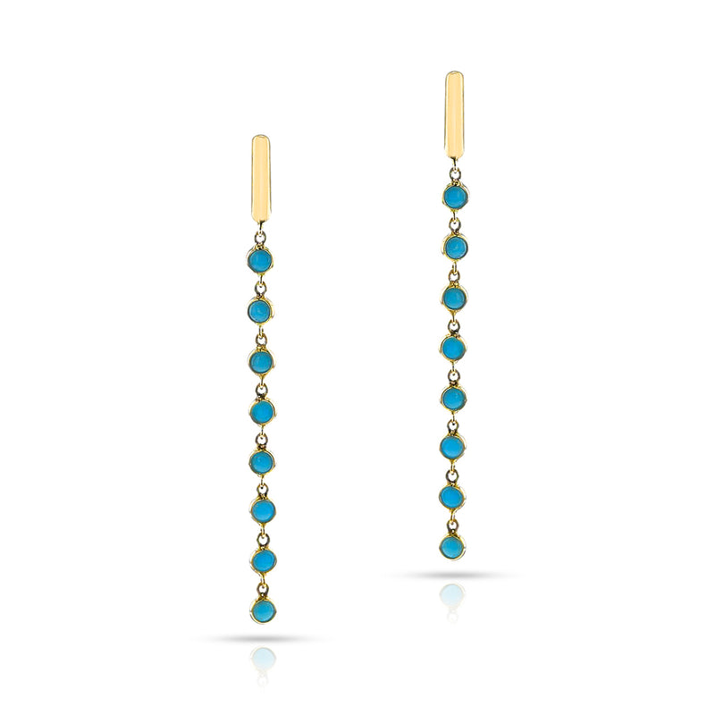 Turquoise Cabochon Dangling Earrings, 14k