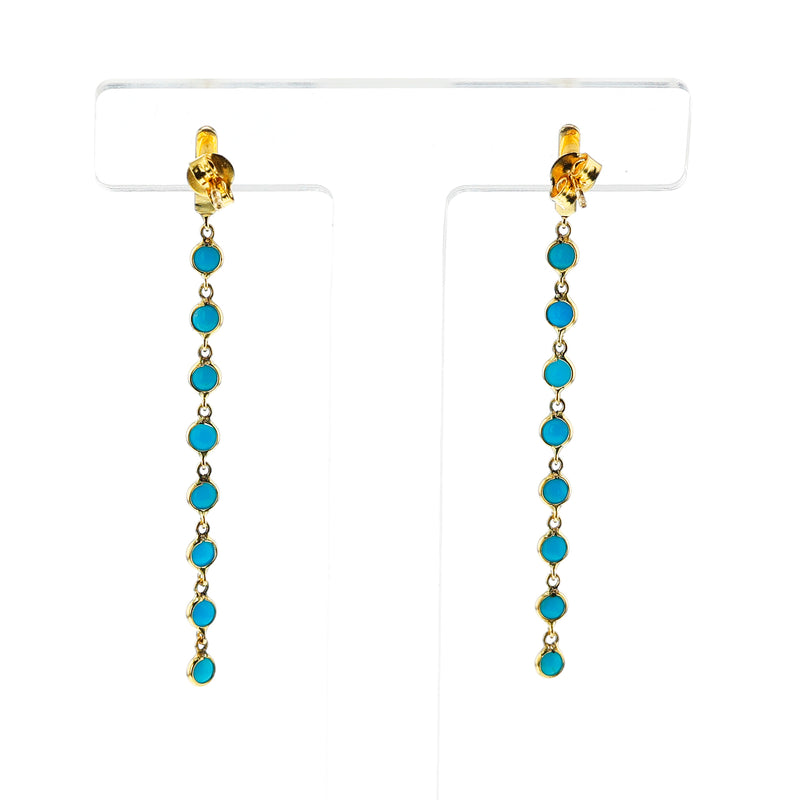 Turquoise Cabochon Dangling Earrings, 14k