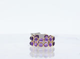 Purple Amethyst Round Cabochon Double Line Band, Yellow Gold