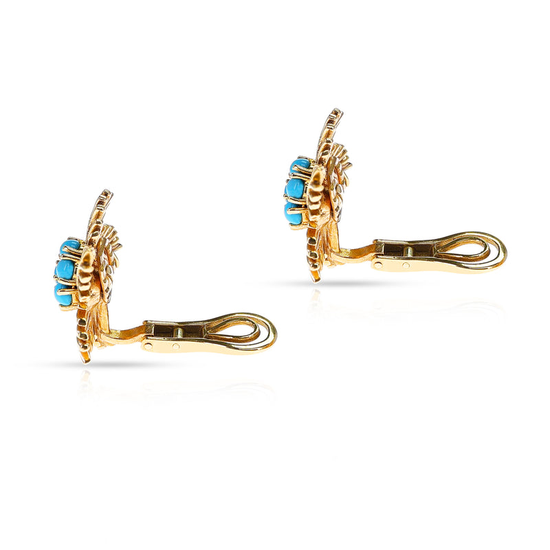 Turquoise Cabochon Star Earrings, 14k