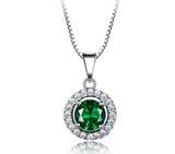 Round Emerald Green Cubic Zirconia Pendant Necklace, Sterling Silver