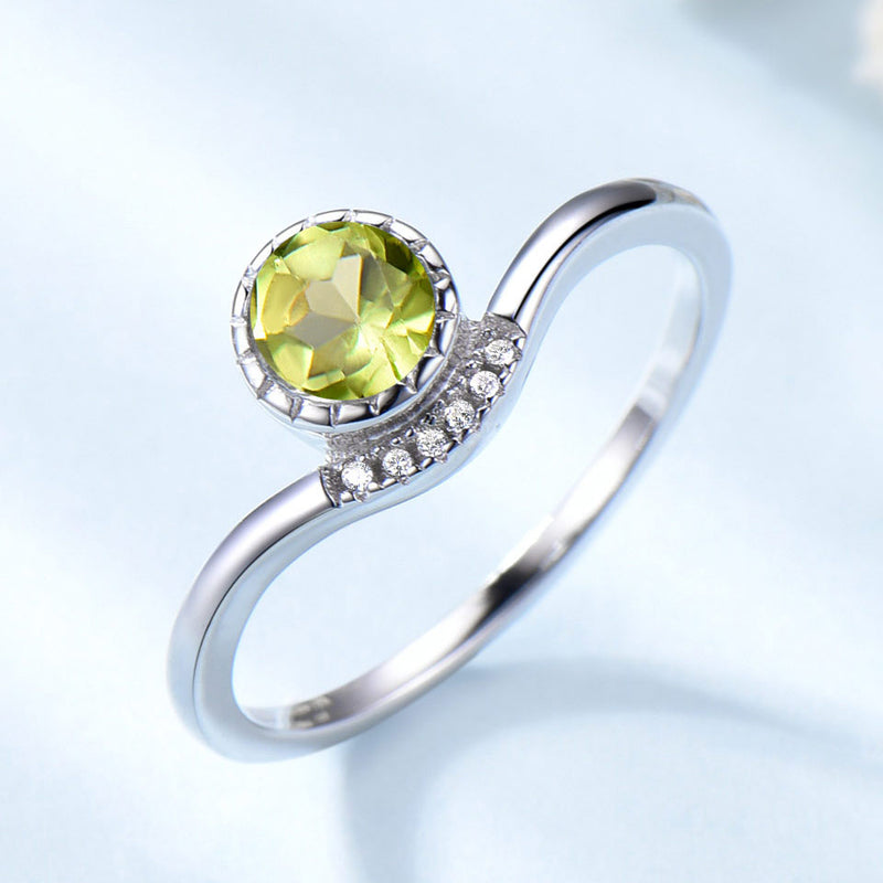 Round 5MM Peridot Green Cubic Zirconia Sterling Silver Ring