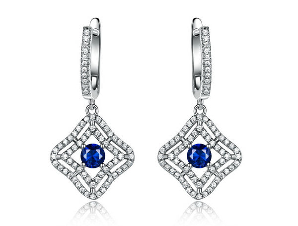 Dangling Blue and White Cubic Zirconia Sterling Silver Earrings