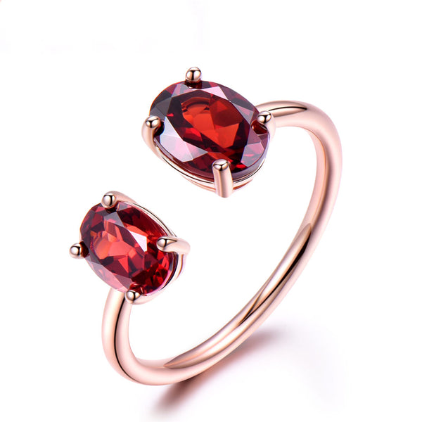 Double Oval Garnet Red Cubic Zirconia Sterling Silver Open Ring