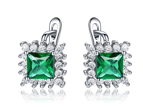 Square Emerald Green Cubic Zirconia Sterling Silver Earrings