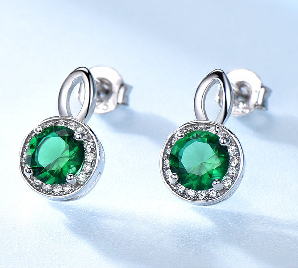 Round Emerald Green Cubic Zirconia with an Oval Design, Sterling Silver Earrings